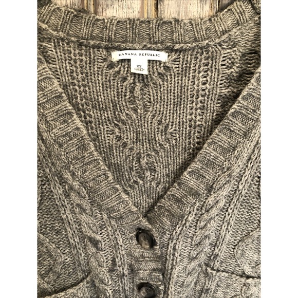 Alpaca Sweater Banana Republic Crop S/S Cardigan Cable Knit Gray Button XS Women - Picture 12 of 13
